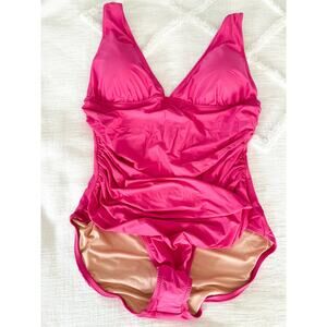 J. Crew | NWT | Ruched V-neck one-piece in Radiant Fuchsia | Sz 20